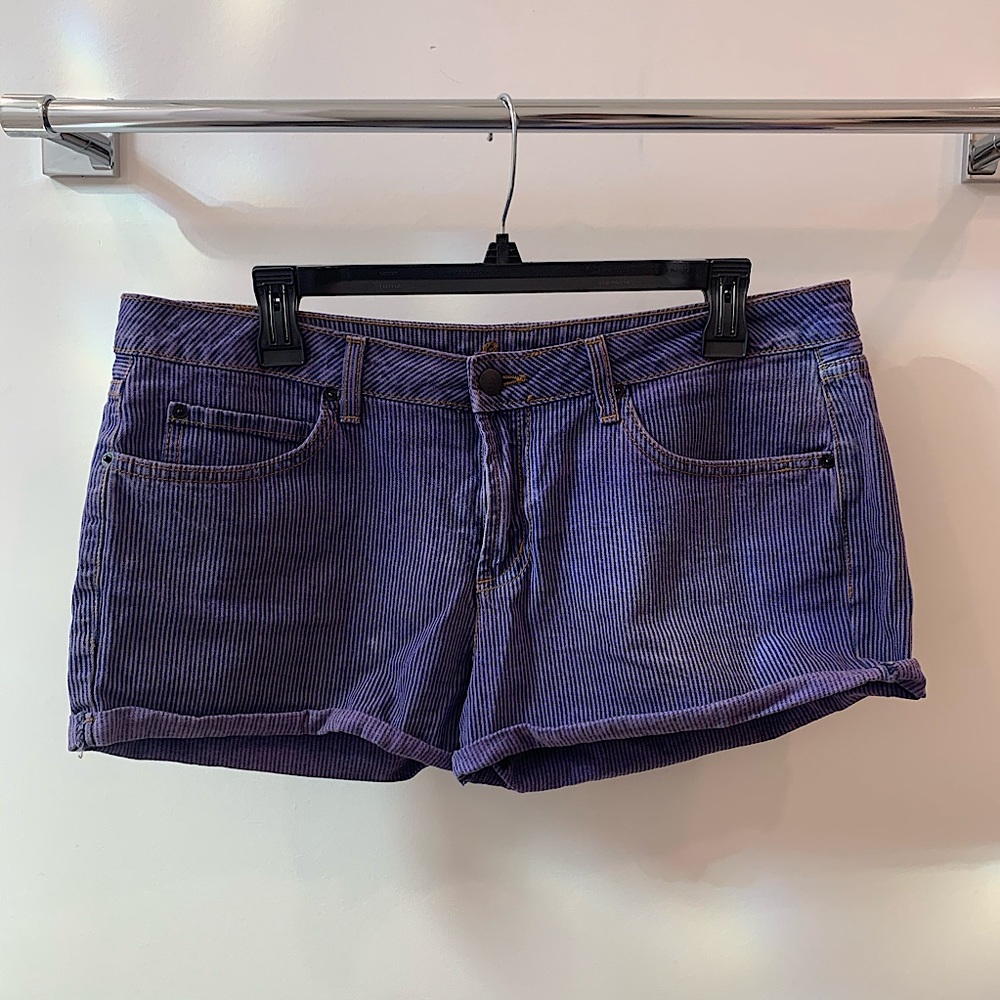 LUX Jean Shorts Purple & Blue Stripe Denim Shorts